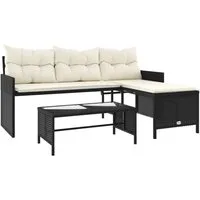vidaXL Loungesofa Gartensofa in L-Form mit Tisch und Kissen Schwarz Poly Rattan