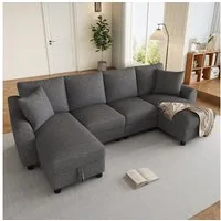 Celya Ecksofa Schlafsofa U-Form mit zwei Chaiselongues, mit zwei Kissen, mit aufklappbarem Stauraum, multifunktionales modulares Sofa