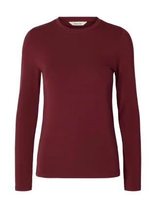 selected women - SLWMANJA LS O-NECK NOOS Tawny Port - Gr. - XS