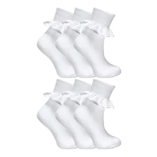 6er Pack Baby-Mädchen Weiße Weiche Rüschensocken mit Spitze