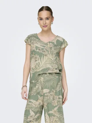 ONLY - ONLPALINA LIFE SS V-NECK TOP PTM hedge green - Gr. - L