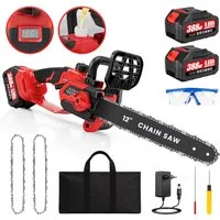 Bundviel Akku-Kettensäge 12'' Elektro Kettensäge Bürstenlose 1200W Kettensägen mit 2x Akkus, 30,48 cm Schwertlänge, Set, 2x 4000mAh Akkus, 3 Ketten + 1 Kettenführungsschienen, 29000 U/min, 15m/s