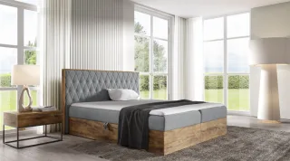 Boxspringbett Bett BROMIA 140x200cm Lancelot Eiche Stoff Grau inkl. Bettkasten