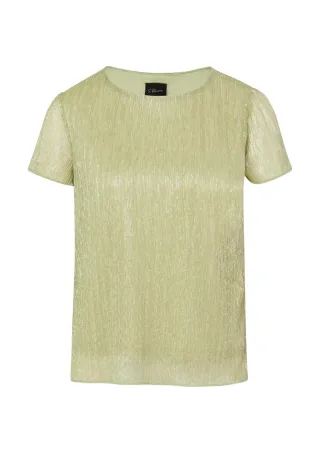 s.Oliver BLACK LABEL - Schimmerndes T-Shirt mit Plissee-Optik grün - Gr. - 34