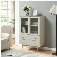 en.casa Vitrine »Susa« mit 2 Türen und 2 Schubladen 120 x 80 x 40 cm Beige