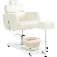Barberpub Stuhl BarberPub Pediküre Stuhl mit Fußbadewanne F0380 (Weiß)