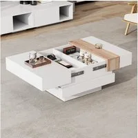 STILVORA Couchtisch Beistelltisch ausziehbar,Kaffeetisch Sofatisch mit Trennwänden,weiß (Beistelltisch, Sofatisch, Wohnzimmertisch, 1-St., 70*70*39cm), mit verstecktem Stauraum