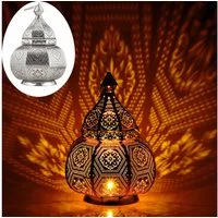 Marrakesch Orient & Mediterran Interior Nachttischlampe Orientalische Tischlampe Mahana handgefertigt aus Metall in Silber, Handarbeit