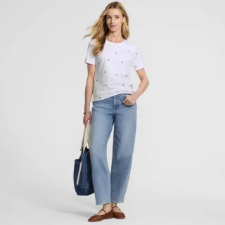 Besticktes Supima Rundhalsshirt, Damen, size: regular, Grün, by Lands' End