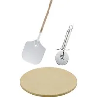 RÖSLE Pizzastein Barbecue Pizza-Set, Schamottstein, 3-tlg., inkl. Pizzaschieber und Pizza- und Flammkuchenschneider