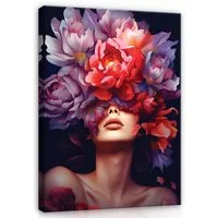 Wallarena Leinwandbild Frau Blumen - Rosa - Modern - Hochformat - Schlafzimmer, Frau, 40x60x2cm