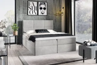 Boxspringbett Schlafzimmerbett HUDSON 160x200cm in Stoff Fresh Hellgrau