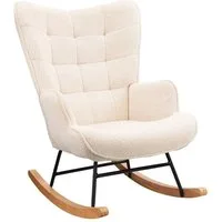 PXloue Schaukelstuhl Stillsessel Relaxsessel Loungesessel, Mit Holzkufen Wohnzimmersessel für Schlafzimmer Kinderzimmer,Teddysamt