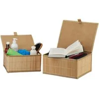 relaxdays Aufbewahrungskorb Bambus 2 tlg. Set (2er Set), natur