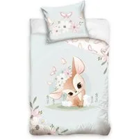 MTOnlinehandel Kinderbettwäsche Blumen Reh, Hase & Schmetterling 135x200 + 80x80 cm, 100 % Baumwolle, Satin, 2 teilig, mit YKK Reißverschluss · sanft, weich für Teenager Mädchenzimmer