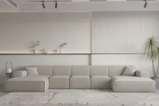 Wohnlandschaft U-Form CELES PREMIUM XL in Stoff Ascot Bukla Beige