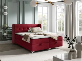 Boxspringbett Bett Schlafzimmerbett 140x200cm GENET Stoff Matt Velvet Bordeau...