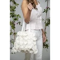Jeanne d´Arc living Trachtentasche Landhaus Tracht Tasche Shopper Rosetten Weiß Altrose, Romantische Tasche mit Flower Rosetten