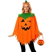 nsihing Kostüm Kürbis Umhang Kinder Erwachsene mit Kürbishut Tasche, Unisex Halloween Kürbis Kostüm für Karneval Cosplay Party Kleid