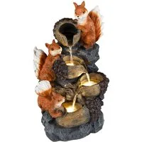 KOMFOTTEU Gartenbrunnen 4-stufiger Springbrunnen, mit LED Beleuchtung, Pumpe & 3 Eichhörnchen