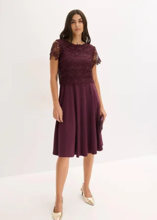 bonprix Midikleid mit Spitze, rot, Gr.44, Elegant und feminin: Midi-Kleid mit Spitzen-Oberteil und ausgestelltem Rock