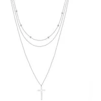 Runde Perlé Kette mit Anhänger Layerkette mit Kreuz Anhänger, christlich, elegant, 925er Silber, 14K Gold (inkl. Geschenkverpackung)