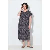 Ulla Popken Jerseykleid Midikleid Punkte V-Ausschnitt Schulter-Raffband