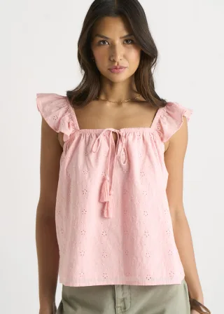 Rosa Rüschen-Cami-Top mit Broidery Anglaise
