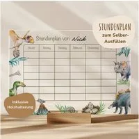 MeinBaby123® Schreibtischkalender Einschulung, Stundenplan Acrylglas transparent, Stundenplan abwischbar, Schulanfang Geschenk,  inkl. Holzhalterung