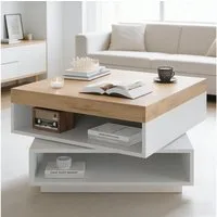 STILVORA Couchtisch 360° schwenkbare Kaffeetish mit LED-Leuchten und Freilagerbereich (Sofatisch mit offene Ablageflächen, aufgeräumte Platzierung, für Wohnzimmer, Schlafzimmer und Balkon), strapazierfähige Oberfläche, einfache Reinigung