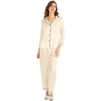Pyjamahose Damen 2-teiliges Satin-Pyjama-Set mit Zierborte
