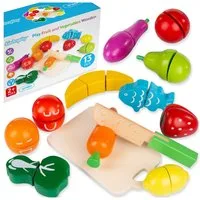 kinderplay Spielküche Holz Schneide Set Obst Gemüse – Lernspaß – Kinderküche Zubehör Holz