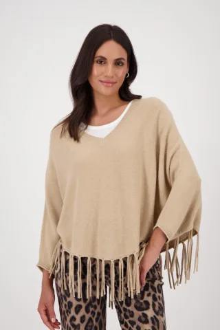 monari - Poncho mit Fransen cinnamon - Gr. - 38