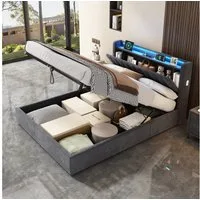 STILVORA Polsterbett 140×200 mit matratze&bettkasten,Bettgestelle Boxspringbett mit USB&LED (Funktionsbett mit Fernbedienung, Gepolsterter Rand, Samtstoff, Metallrahmen, Kompfort, Grau), Jugendbett ohne matratze, Stauraumbett für verschiedene Raumsti