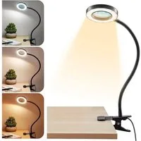 VIVIHEYDAY Klemmleuchte LED Lupenleuchte Klemmleuchte Ringlicht, Clip-On, dimmbar, für Schlafzimmer Kopfteil Büro Schreibtisch, flexibler Schwanenhals, USB