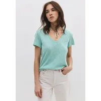 No Matter What T-Shirt Basic-T-Shirt aus Leinen mit V-Ausschnitt