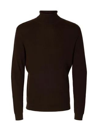 SELECTED MEN - SLHTRAY EDIT LS MERINO ROLL NECK chocolate torte - Gr. - XXL