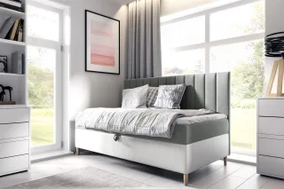 Boxspringbett Gästebett Kinderbett HELVI Nr.2 100x200cm Weiss-Grau