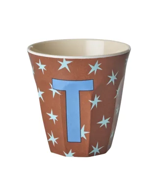 Rice Melamin Becher Buchstabe T/Stars/Braun 250ml
