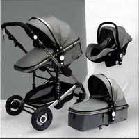 TPFFamily Kombi-Kinderwagen Babyschale Baby Buggy Babywanne 5-Punkt-Sicherheitsgurt Moskitonetz, Getränkehalter Kinderwagen 3 in 1 inkl. großem Zubehörset Grau