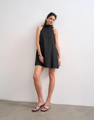 TOPSHOP - TSSARA SL TRAPEZE MINI DRESS WVN Black - Gr. - 36