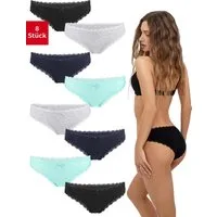 Fabio Farini Panty Damen Bikinislip - Unterhosen aus weicher Baumwolle mit Stretch-Anteil (Packung, 8-St) im Bikini-Style mit Schleifchen und dezenter Spitze