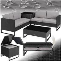 tectake Loungeset Rattan Sitzgruppe inkl. großer Aufbewahrungsbox, für 4 Personen, (Gartenlounge-set Ostuni, 4-tlg., geeignet für Outdoor in Schwarz), widerstandsfähig und UV-beständig, Dicke der Polster 9 cm