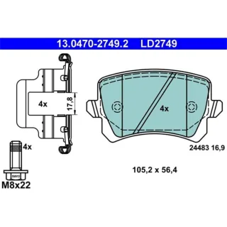 ATE Bremsbel?ge hinten Audi Seat Skoda Octavia VW Golf VI Passat