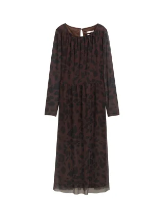 Tom Tailor - Midi-Meshkleid mit Muster brown black big leo print - Gr. - 40