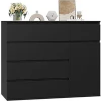 Homfa Kommode schwarz mit 5 Schubladen und 1Tür, Sideboard Schubladenschrank holz 100x80x40cm