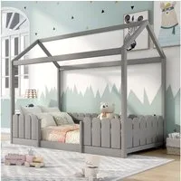 Flieks Kinderbett (1-tlg), Hausbett Kiefernholz 90x200cm ohne Matratze