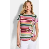 GOLDNER Schlupfbluse Streifenshirt mit floralen Akzenten Viskoseshirt mit U-Boot-Ausschnitt, Jersey-Rückseite und ohne Arm