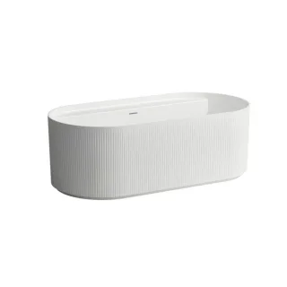 LAUFEN Sonar freistehende Oval-Badewanne H2213420000001 ohne Hahnloch, 160x81,5cm, mit Schürze, Marbond, weiß