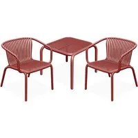 KONSIMO® Gartenlounge-Set FICCARI Garten-Sitzgruppe, Gartenmöbel-Set, hergestellt in der EU, (2 Gartenstühle mit Armlehnen, 1 Tisch, 3-tlg., aus hochwertigem Kunststof), Stapelbar, witterungsbeständiges Material, Tischhöhe 41,5 cm